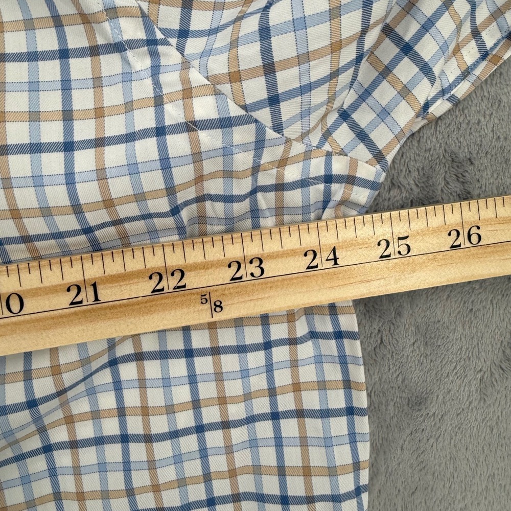 Peter Millar Crown Lite Mens Blue Tan Plaid Button Down Shirt Casual Size XL - Picture 16 of 16